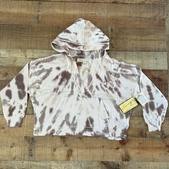 Vintage Havana Tops - Vintage Havana white and brown tie-dye cropped v-neck hoodie small